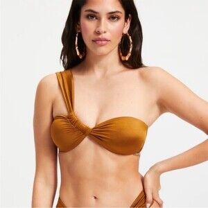 NWT Good American Bali One Shoulder Brown Bronze Bikini Top Size 5 (2XL)